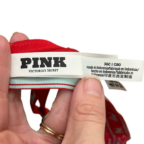 Victorias Secret Pink Wear Everywear Push Up Bra 36C Red Plaid Logo Holiday Wire - Picture 6 of 8